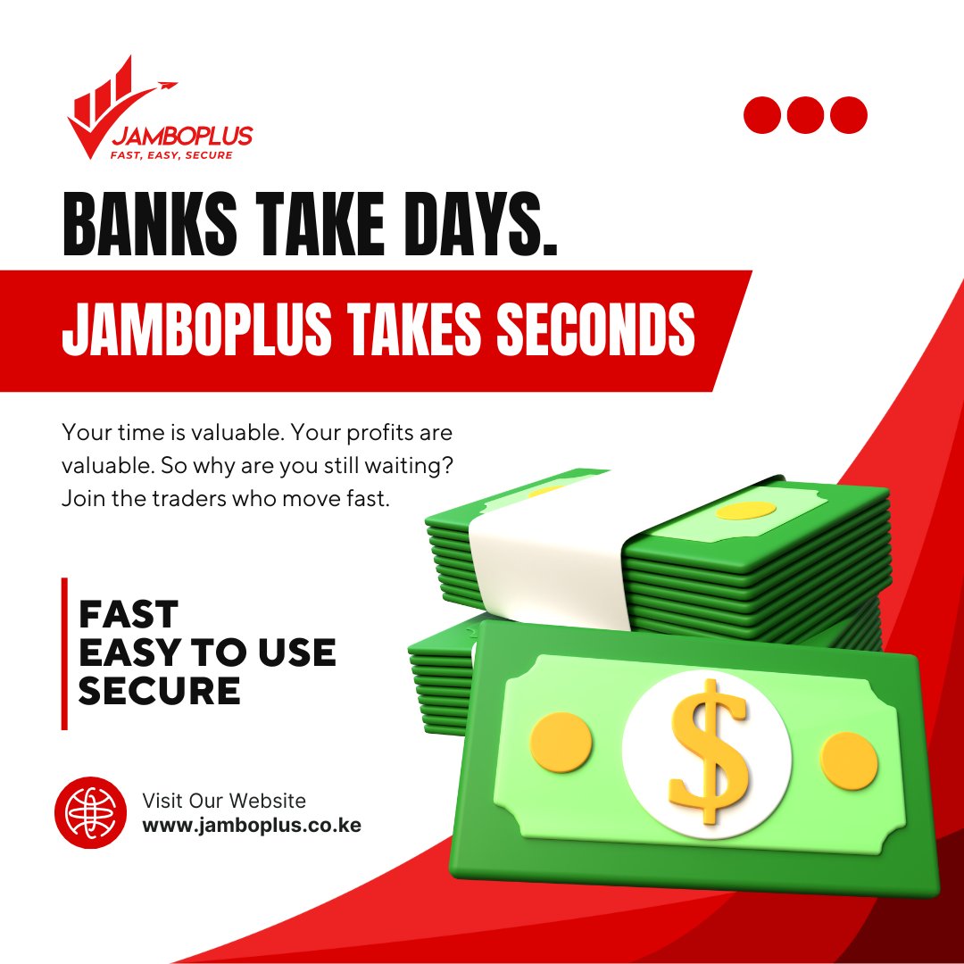 jambo_plus's tweet photo. 🔥 "Banks take days. JamboPlus takes seconds."

Your time is valuable. Your profits are valuable. So why are you still waiting? Join the traders who move fast.

🌐 https://t.co/2An7tb0Oxz

#TimeIsMoney #SpeedIsSuccess #JamboPlus #Deriv #Mpesa https://t.co/8tLrTyUB6A