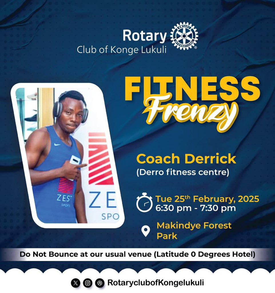 Come Get Fit and Feel Amazing at our Fitness Frenzy Fellowship with Coach Derrick today ~ Tuesday 25th Feb

Loose weight &amp; Tone your muscles 💪🏼

📍Makindye Forest Park Turf
⏰ 6:30pm

Wear Your Sports Best!🤾🏼‍♀️

Do not Bounce at our usual venue