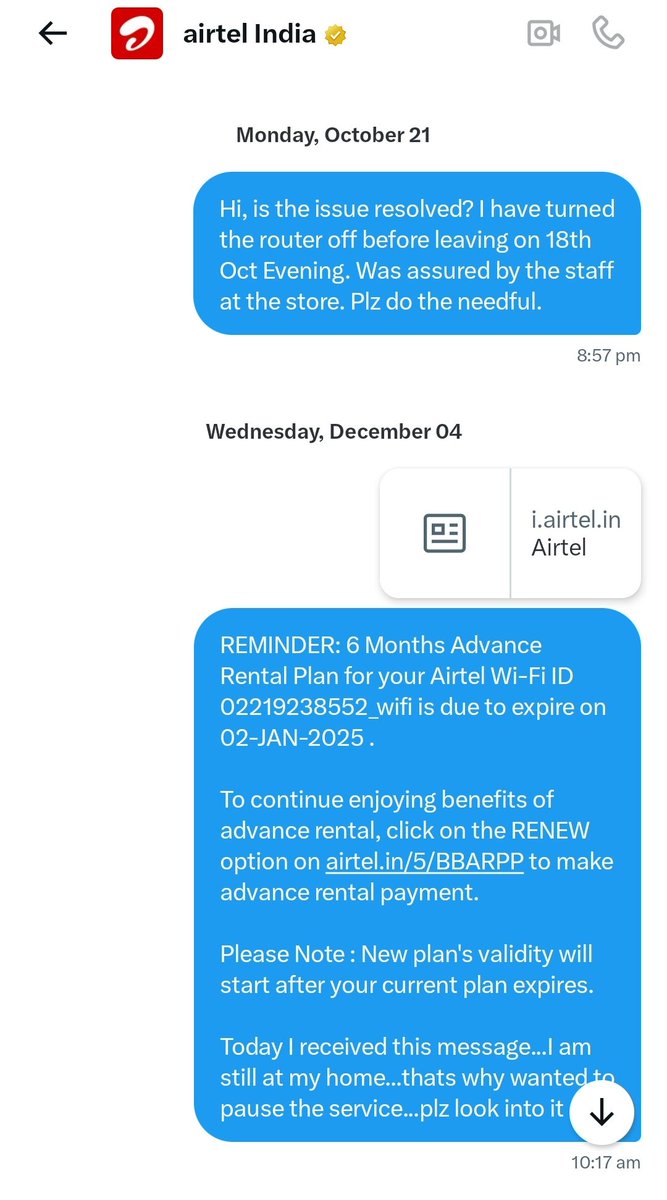 ashu774's tweet photo. Dear @airtelindia @TRAI please go through the thread... @airtelindia was supposed to resolve this issue nearly 4 months back but everyone just issued a ticket.
Will share more conversation in this thread. https://t.co/ZHbsZzL7Kw