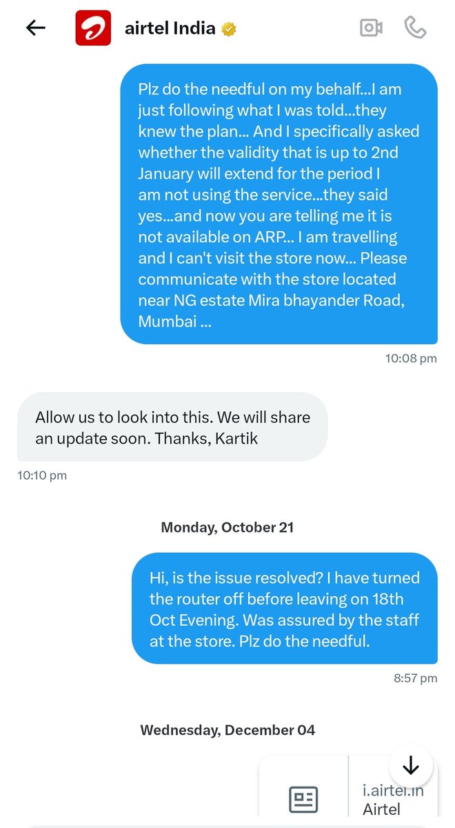 ashu774's tweet photo. Dear @airtelindia @TRAI please go through the thread... @airtelindia was supposed to resolve this issue nearly 4 months back but everyone just issued a ticket.
Will share more conversation in this thread. https://t.co/ZHbsZzL7Kw