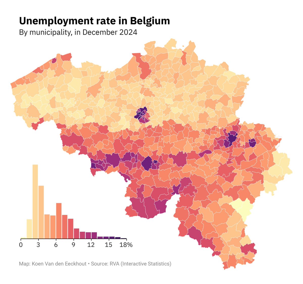 Here's a cool, simple technique I learned from Joey @Cherdarchuk: in a choropleth map, your legend can double as a histogram - showing both the colour coding ánd the data distribution.

#maps #dataviz
