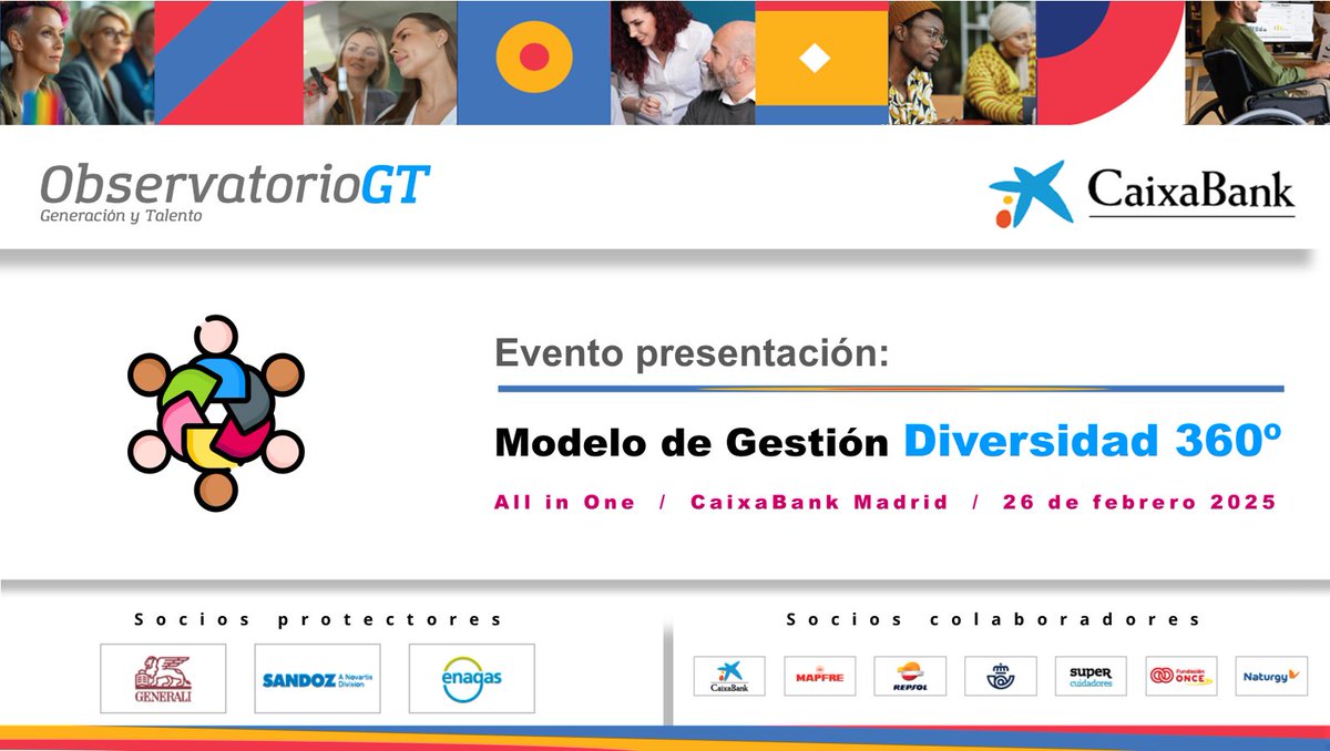 ¡Llegó el GRAN DÍA! Mañana 26 de febrero, el Observatorio Generación &amp; Talento presentará el  «Modelo de Gestión de Diversidad 360º». 

¡Os esperamos! // En el All in One de CaixaBank de Madrid // Inscripción e información: lnkd.in/d6VmWGbu