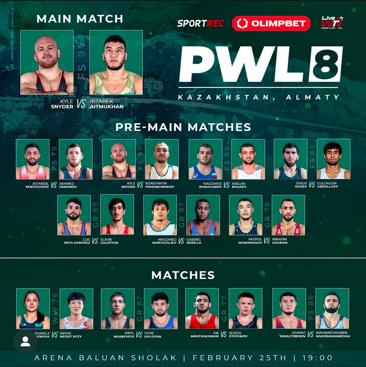 Kyle Snyder (@snyder_man45) on Twitter photo Wrestling will begin at 9am EST. Very excited to compete. This is a great card. pwlworld.tv Wrestling will begin at 9am EST. Very excited to compete. This is a great card. pwlworld.tv