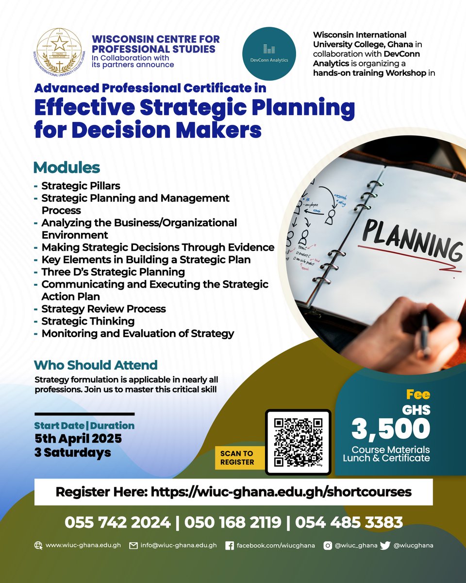 WIUCGHANA's tweet photo. Busy schedule?  No problem!  WIUC-Ghana offers flexible, short business courses to fit your life. 

Learn at your own pace and advance your career.

Register today! : https://t.co/riWgBRlYNk

#wiucghana #shortcourses #business #parttimecourses #dataanalytics #strategicplanning https://t.co/i1swePeqgf