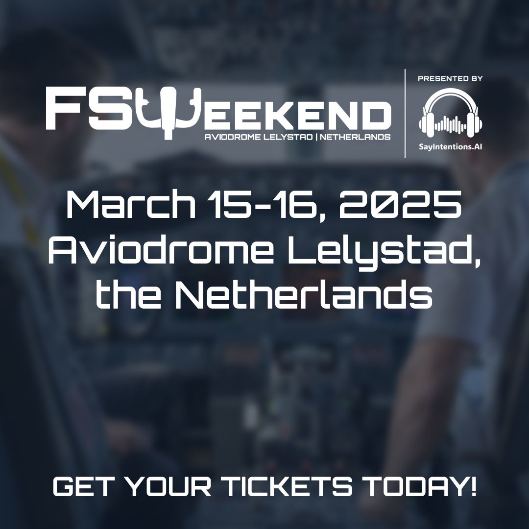 FSWeekendNL's tweet image. Get Your Tickets for FlightSimWeekend 2025! ⏳ Don’t miss the ultimate flight simulation event of the year on March 15-16 at Aviodrome.
Secure your spot now:
🎟️ buff.ly/3NP7EM9

#FlightSimWeekend2025 #GetYourTickets #FlightSim #Aviation #Aviodrome #FSWeekend