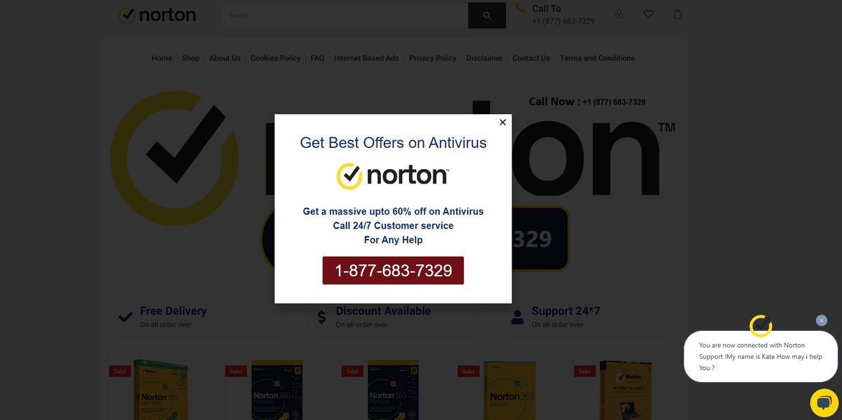 bigscamhunter's tweet image. 🚨 Scam Alert! 🚨

The website dealonantivirus.com/product-catego… is running a @Norton tech support scam.

@GoDaddy @GoDaddyHelp , this has been reported but no action yet! Shut it down now!

#ScamAlert #NortonScam #GoDaddy #TechSupportScam