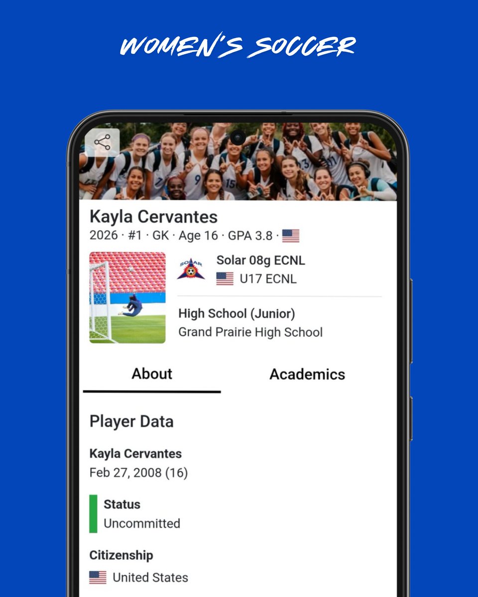 Internespo - College Soccer (@internespo) on Twitter photo 💥 Spotlight: <a href="/1kaylacervantes/">Kayla Cervantes</a>
⚽️ 2026 · Goalkeeper
🏟️ @solar_soccer
📍 Dallas, TX
Player Profile: internespo.com/profile/kayla-…
#YouthSoccer #ECNL #ECNLGirls #GA #CollegeSoccer #Recruiting 💥 Spotlight: <a href="/1kaylacervantes/">Kayla Cervantes</a>
⚽️ 2026 · Goalkeeper
🏟️ @solar_soccer
📍 Dallas, TX
Player Profile: internespo.com/profile/kayla-…
#YouthSoccer #ECNL #ECNLGirls #GA #CollegeSoccer #Recruiting
