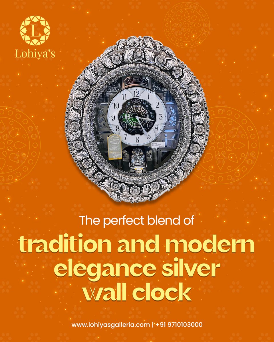 LohiyasG's tweet image. Timeless elegance meets intricate craftsmanship! ⏳✨ Adorn your space with this exquisite silver wall clock, a perfect blend of tradition and modern charm.

For more information connect +91 97101 03000

#silverclock #homedecor #wallclock #timelesselegance #traditionalart