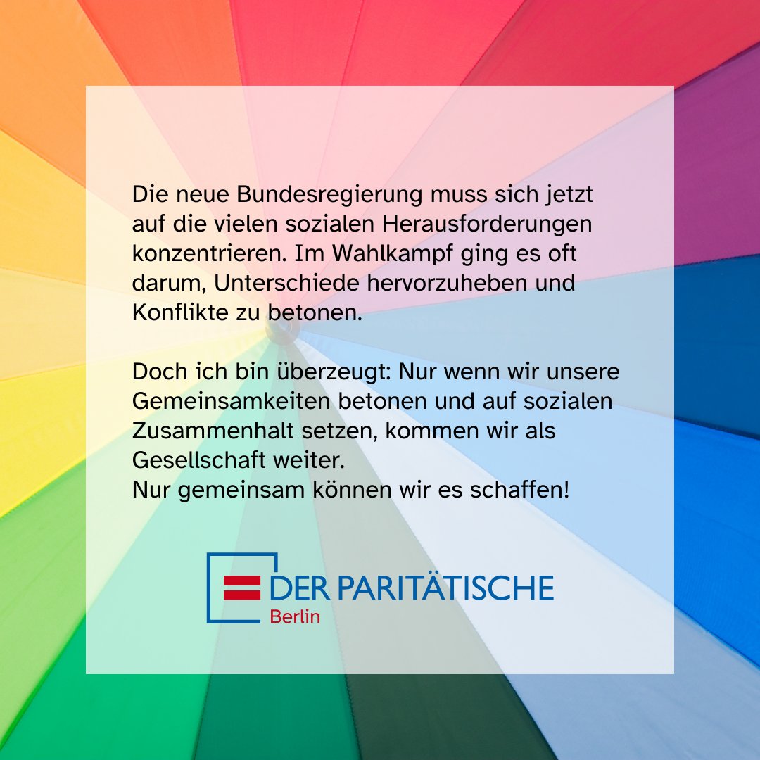 Paritätischer Berlin (@paritaetberlin) on Twitter photo Wie können wir nach der Bundestagswahl gestärkt und mit Zuversicht in die Zukunft schauen? Mit sozialen Themen ist es gelungen, Wähler*innen zu mobilisieren. Jetzt ist es wichtig, dass wir den Fokus wieder auf gemeinsame Werte legen! #vielfalt #offenheit #toleranz <a href="/GaSchlimper/">Gabriele Schlimper</a> Wie können wir nach der Bundestagswahl gestärkt und mit Zuversicht in die Zukunft schauen? Mit sozialen Themen ist es gelungen, Wähler*innen zu mobilisieren. Jetzt ist es wichtig, dass wir den Fokus wieder auf gemeinsame Werte legen! #vielfalt #offenheit #toleranz <a href="/GaSchlimper/">Gabriele Schlimper</a>