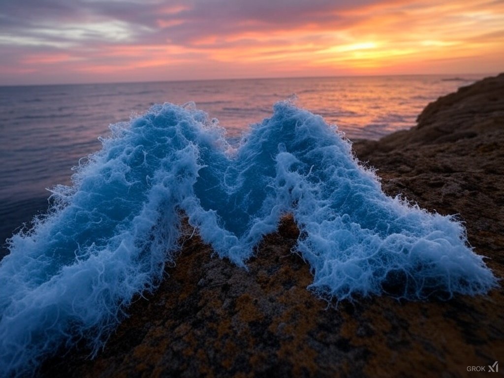 This one is highly interresting. Grok went outside the box and made an "M" out of how water hitting against rocks along a beach. The letter may be a bit off centre, but I think Grok nailed it in terms of making the _situation_ look more "real". Really like this one.