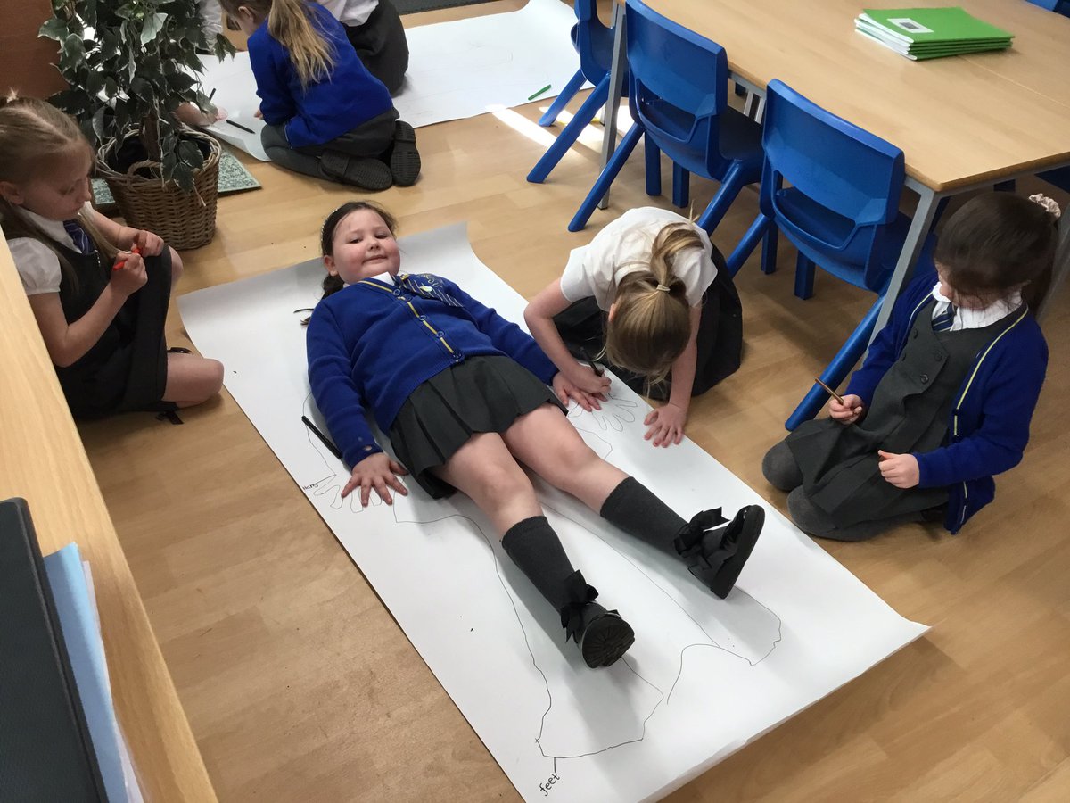 Year 1 had lots of fun drawing around their friends body and labelling different parts of their body. #olpsscience