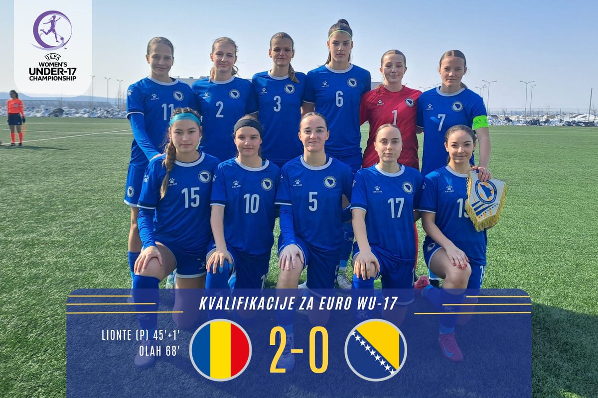 U-17 reprezentativke Bosne i Hercegovine poražene su danas u Bukureštu od vršnjakinja iz Rumunije sa 0:2, u susretu trećeg kola grupe B4 druge runde kvalifikacija za Evropsko prvenstvo.

nfsbih.ba/vijesti/nogome…