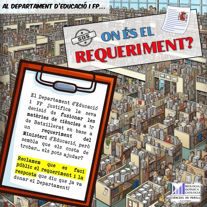 cienciesperill's tweet photo. On està el requeriment? Juguem a 'On està Wally?', però amb documents oficials.
Si el Ministeri ha fet aquest requeriment a Educació, per què no el fan públic? Necessitem veure'l per entendre quin és el marge de negociació. Només demanem transparència. #CiènciesEnPerill https://t.co/kKzo5tgfOx