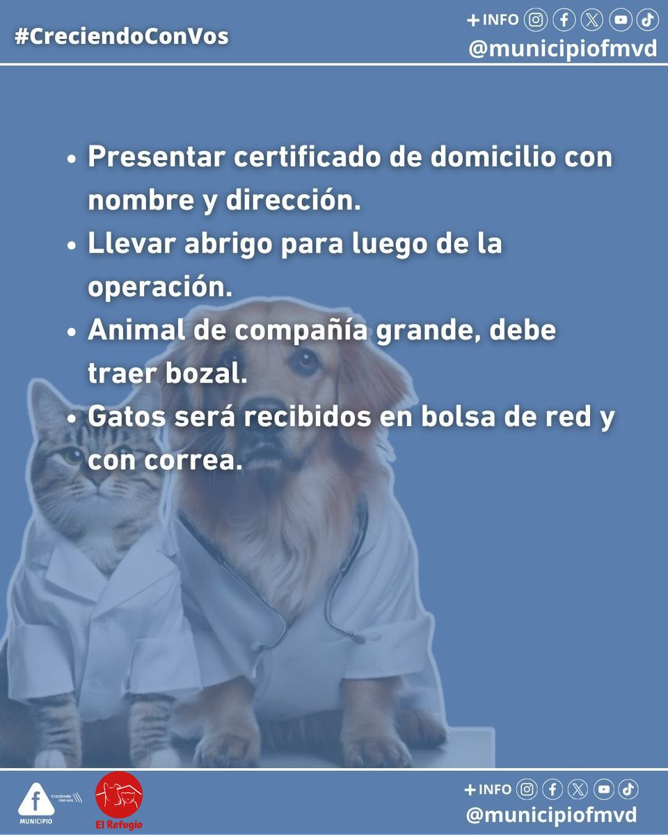 ¡Jornadas de castración gratuita de la mano del MunicipioF! Jueves 27 de febrero, a partir de las 9hs, en el Centro Educativo Los Tréboles

En los perritos se colocará chip identificatorio, con la colaboración de #INBA, cualquier duda pueden consultar en los canales del municipio