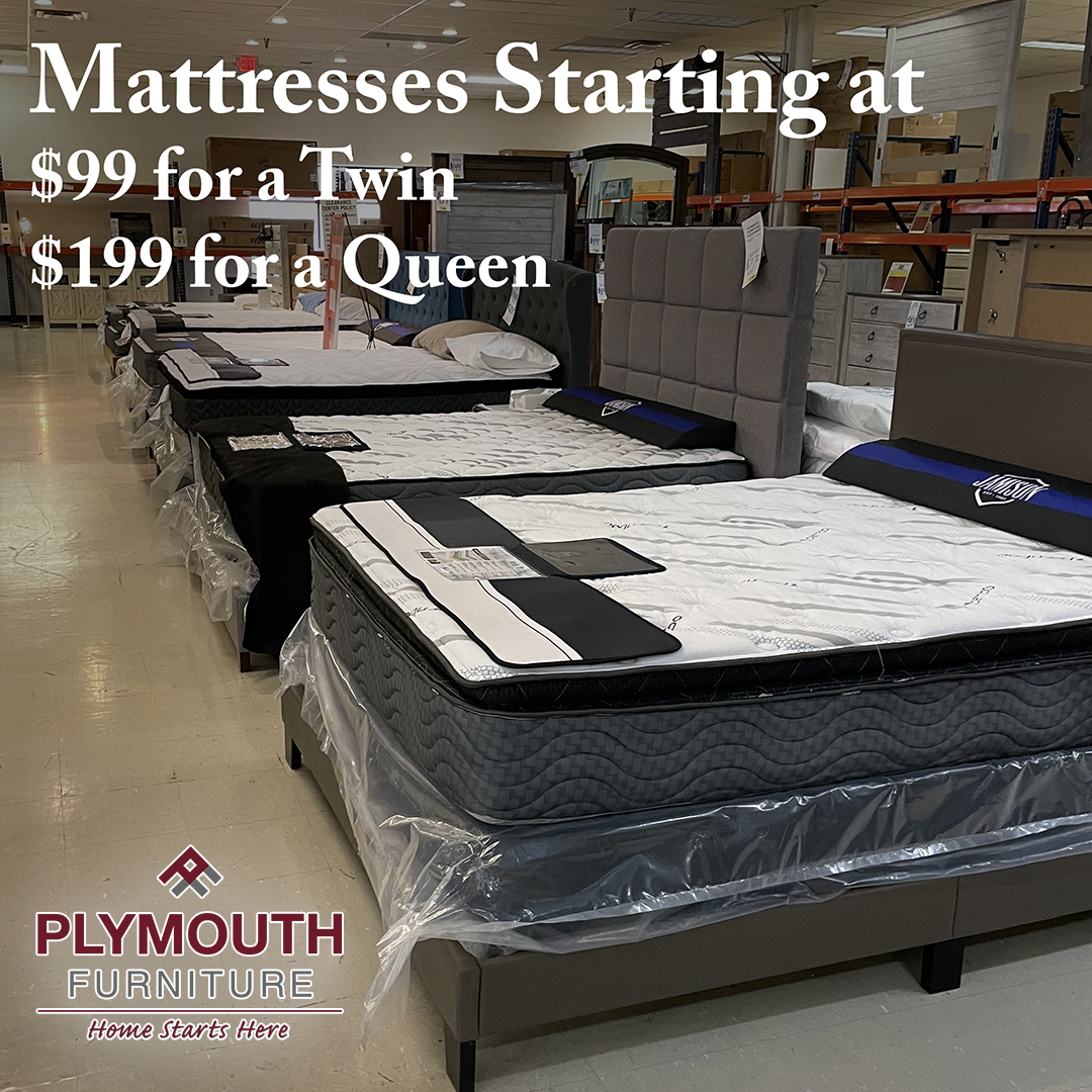 PlyFurn's tweet photo. In the clearance center, mattresses are available for as low as $99! Many are in stock and ready to be taken the same day. 

#PlymouthFurniture #Mattresses #Deal #LowPrices #QueenMattress #TwinMattress #Clearance https://t.co/NX9MqMfTvc
