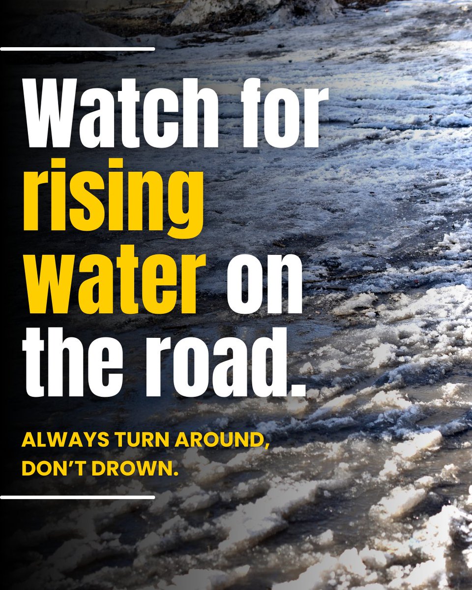 Warmer temps for millions of people this week could lead to snowmelt and flooded roads. ☀️💧

Never drive through high water — Turn Around, Don't Drown!