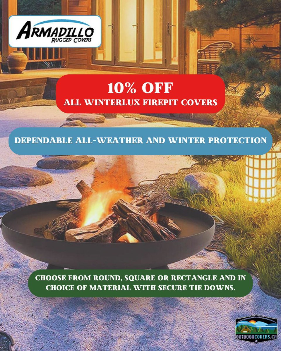 outdoorcoversca's tweet photo. 🔥 Protect Your Fire Pit with Armadillo Winterlux Covers! 🔥

Now at 10% off all Winterlux covers! Available exclusively at Outdoor Covers Canada—keep your fire pit safe all season long! 🔥

#FirepitCovers #PremiumProtection #OutdoorProtection https://t.co/bAAKqhAIGM