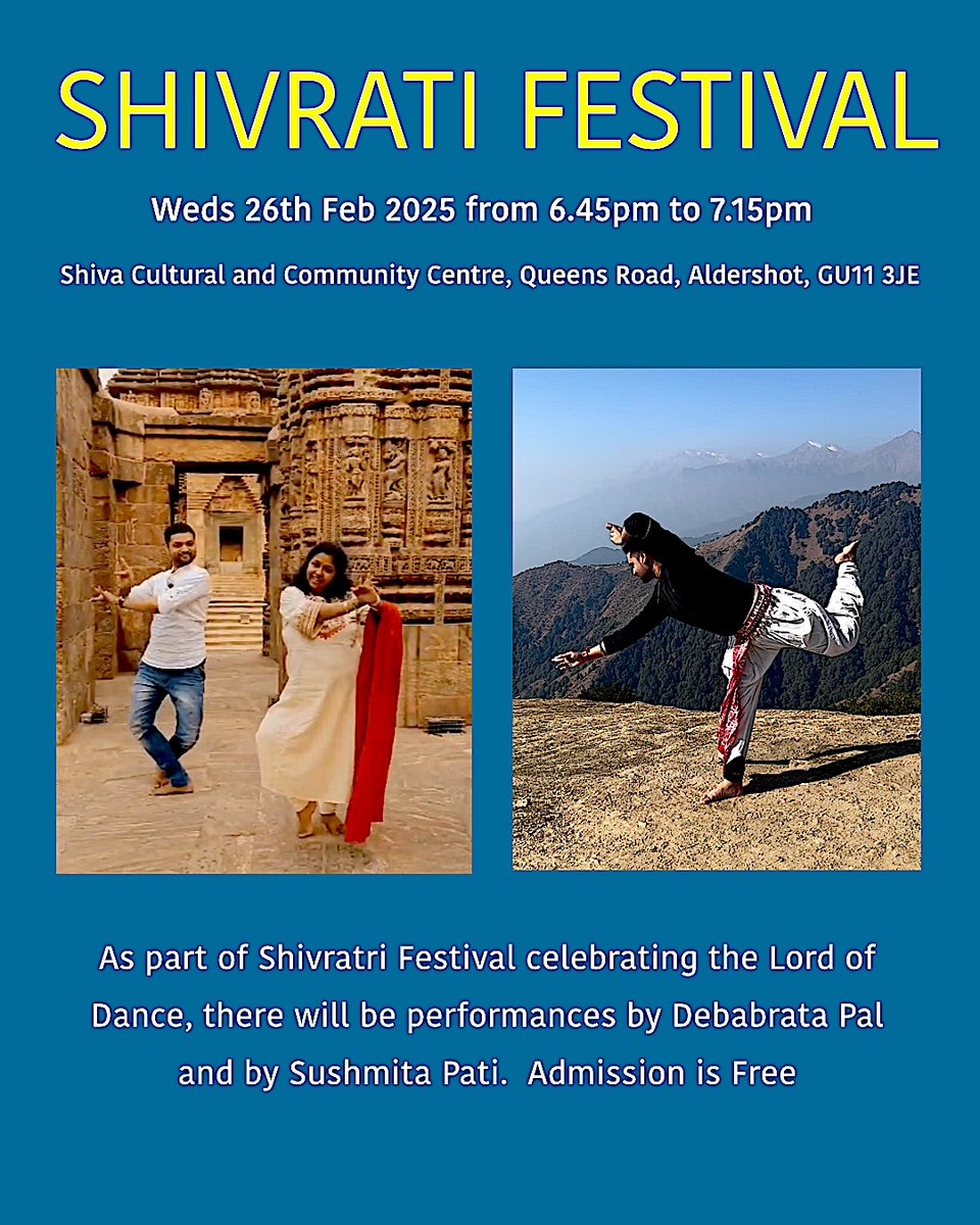 Exciting dance performances tomorrow in Aldershot for #shivratri2025. Admission Free.