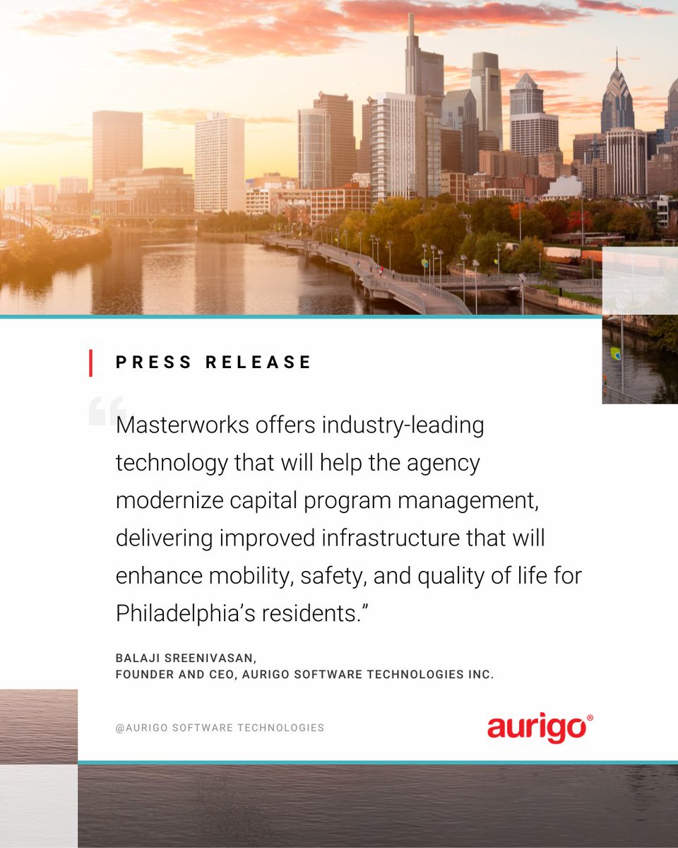 Press Release
We’re thrilled to announce that Aurigo has partnered with the City of Philadelphia in its mission to build a safer, cleaner, and greener city.
 
Our flagship product, Masterworks, will help the agency manage all aspects of project delivery, including financial