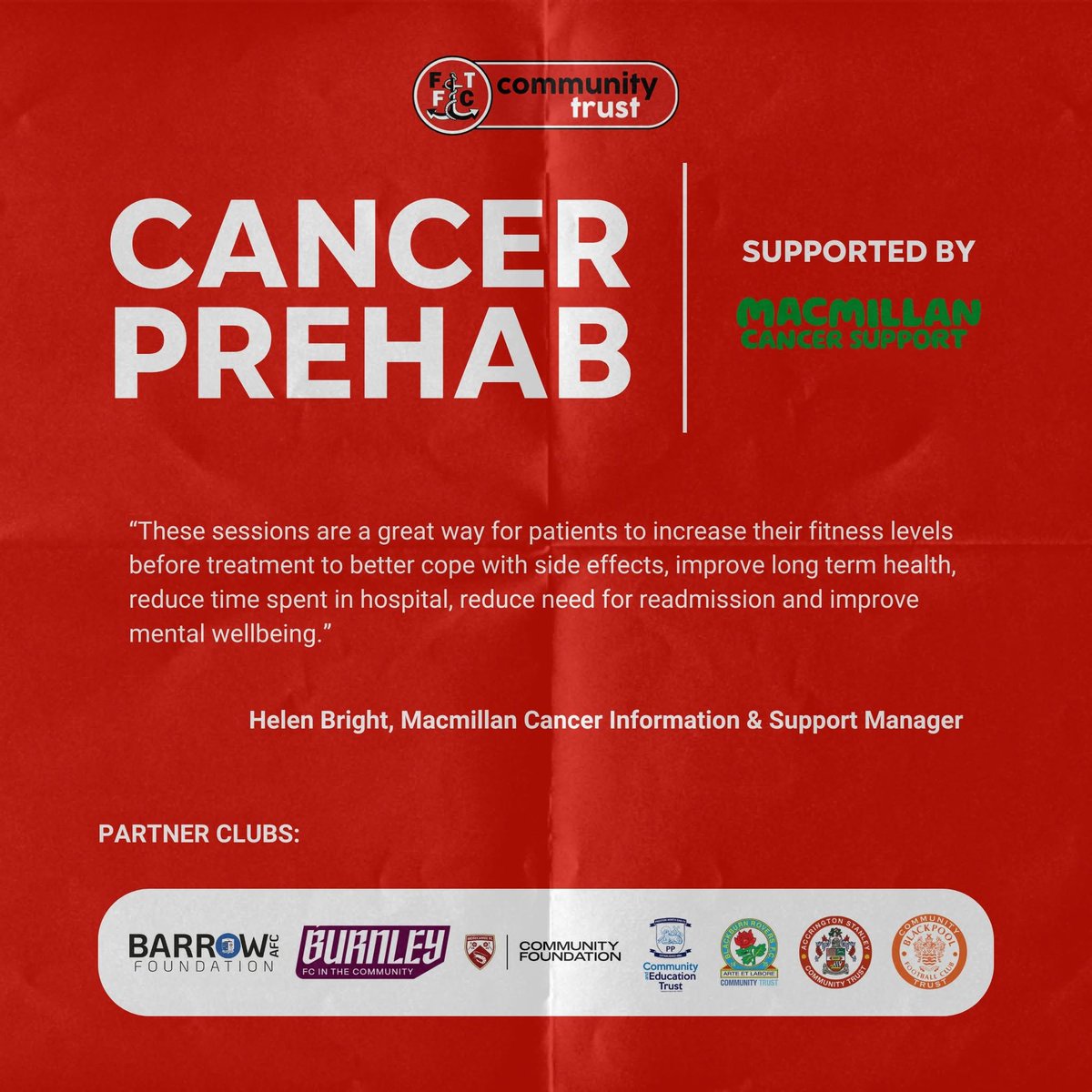 Fleetwood Town Community Trust (@ftfccommunity) on Twitter photo ๐ช๐ฒโ๐ฟ๐ฒ ๐๐ฎ๐ฐ๐ธ ๐๐ผ๐ฟ ๐ง๐ต๐ฒ ๐๐ผ๐ฑ ๐๐ฟ๐บ๐ ๐๐ฎ๐ป๐ฐ๐ฒ๐ฟ ๐ฃ๐ฟ๐ฒ๐ต๐ฎ๐ฏ ๐ง๐ผ๐บ๐ผ๐ฟ๐ฟ๐ผ๐! ๐
This programme is here for anyone preparing for or currently receiving treatment. ๐ช๐
Whatโs on Offer?
โ
1 hour of exercise with a qualified PT, tailored to your needs
โ
Monthly ๐ช๐ฒโ๐ฟ๐ฒ ๐๐ฎ๐ฐ๐ธ ๐๐ผ๐ฟ ๐ง๐ต๐ฒ ๐๐ผ๐ฑ ๐๐ฟ๐บ๐ ๐๐ฎ๐ป๐ฐ๐ฒ๐ฟ ๐ฃ๐ฟ๐ฒ๐ต๐ฎ๐ฏ ๐ง๐ผ๐บ๐ผ๐ฟ๐ฟ๐ผ๐! ๐
This programme is here for anyone preparing for or currently receiving treatment. ๐ช๐
Whatโs on Offer?
โ
1 hour of exercise with a qualified PT, tailored to your needs
โ
Monthly