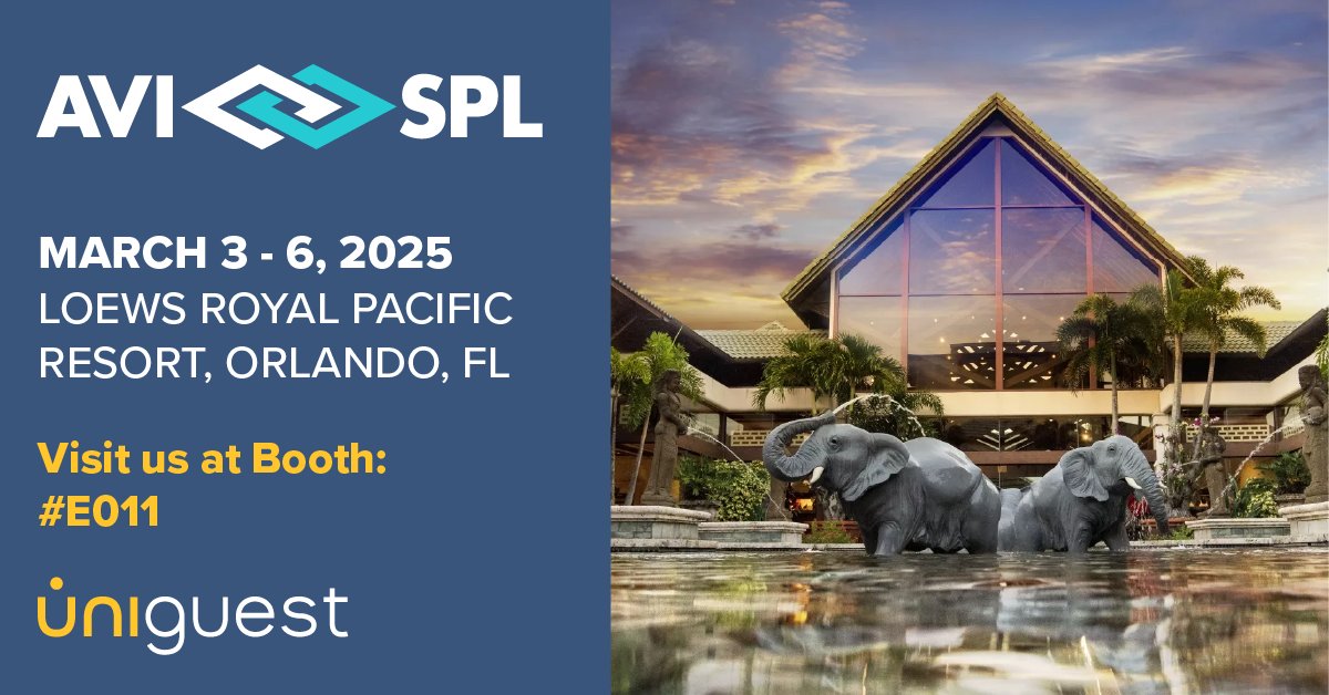 uniguest's tweet image. Join us next week at The  AVI-SPL Sales Acceleration Summit from March 3rd, 2025  🚀

You can find the Uniguest team at Booth E011 at the Loews Royal Pacific Resort, Orlando, FL, we can&apos;t wait to meet you! 

#Uniguest #AVISPL #DigitalEngagement #SAS2025 #DigitalSignage