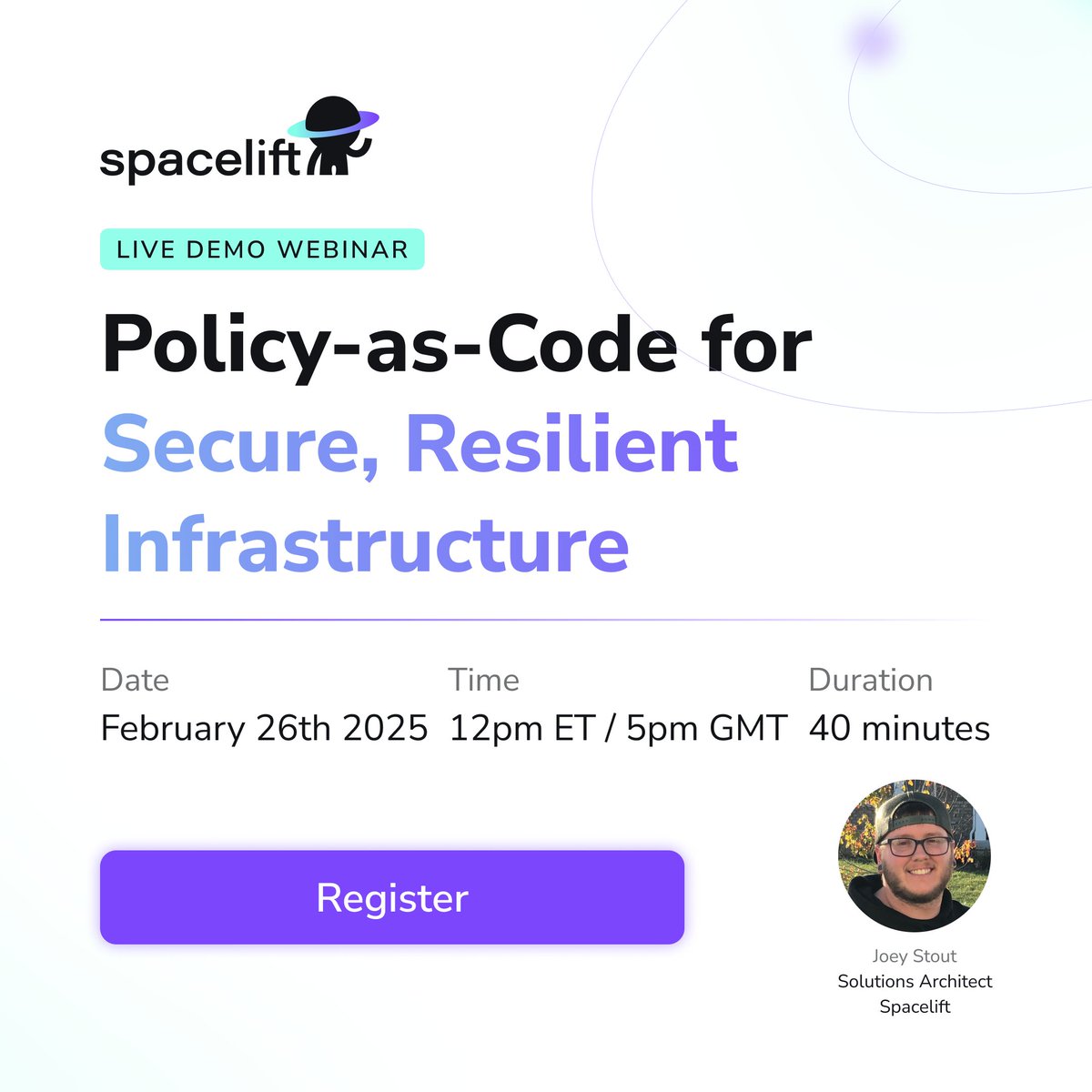⏰ It's tomorrow! In the product demo webinar "Policy-as-Code for Secure, Resilient Infrastructure," Spacelift Solutions Architect Joey Stout will dive into using policies to achieve infrastructure security and cost control.
Register 👇
hubs.li/Q037K3r40
#iac