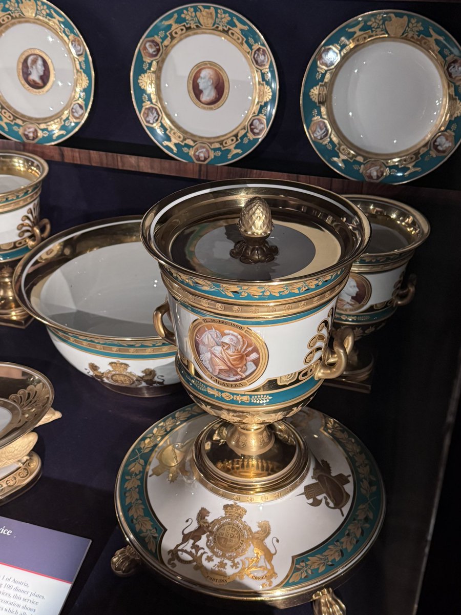 whitegoldsword's tweet photo. Fantastic visit to Apsley House today with the volunteers of Sir John Soane’s Museum. No 1 London holds a great collection of ceramics including #Sevres, #Meissen, #Vienna and #KPM. These examples are from the Vienna service.
‘Austrian Service
Vienna, 1817.
A gift from the Emperor Francis 1 of Austria, it comprised 207 pieces, including 100 dinner plates.
Unlike the Prussian and Saxon Services, this service does not depict battle scenes. The decoration shows classical heroes like Cicero and Achilles which alludes to the Duke's success’.
@ApsleyHouse @SoaneMuseum