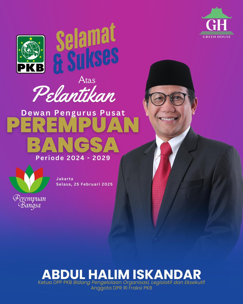Selamat dan Sukses atas pelantikan Dewan Pengurus Pusat Perempuan Bangsa (DPP PB),,,,,,
Semoga amanah ini senantiasa dijalankan dengan penuh dedikasi untuk memperjuangkan hak perempuan, kesejahteraan bangsa, dan kemajuan Indonesia.

#perempuanbangsa