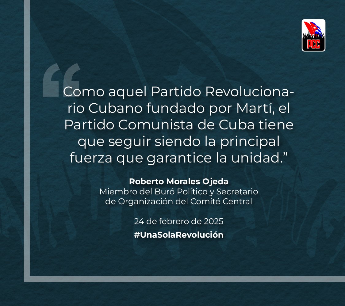 El Partido es el alma de la Revolución y en su seno se trabaja sin descanso por una #Cuba con todos y para el bien de todos.

#UnaSolaRevolución