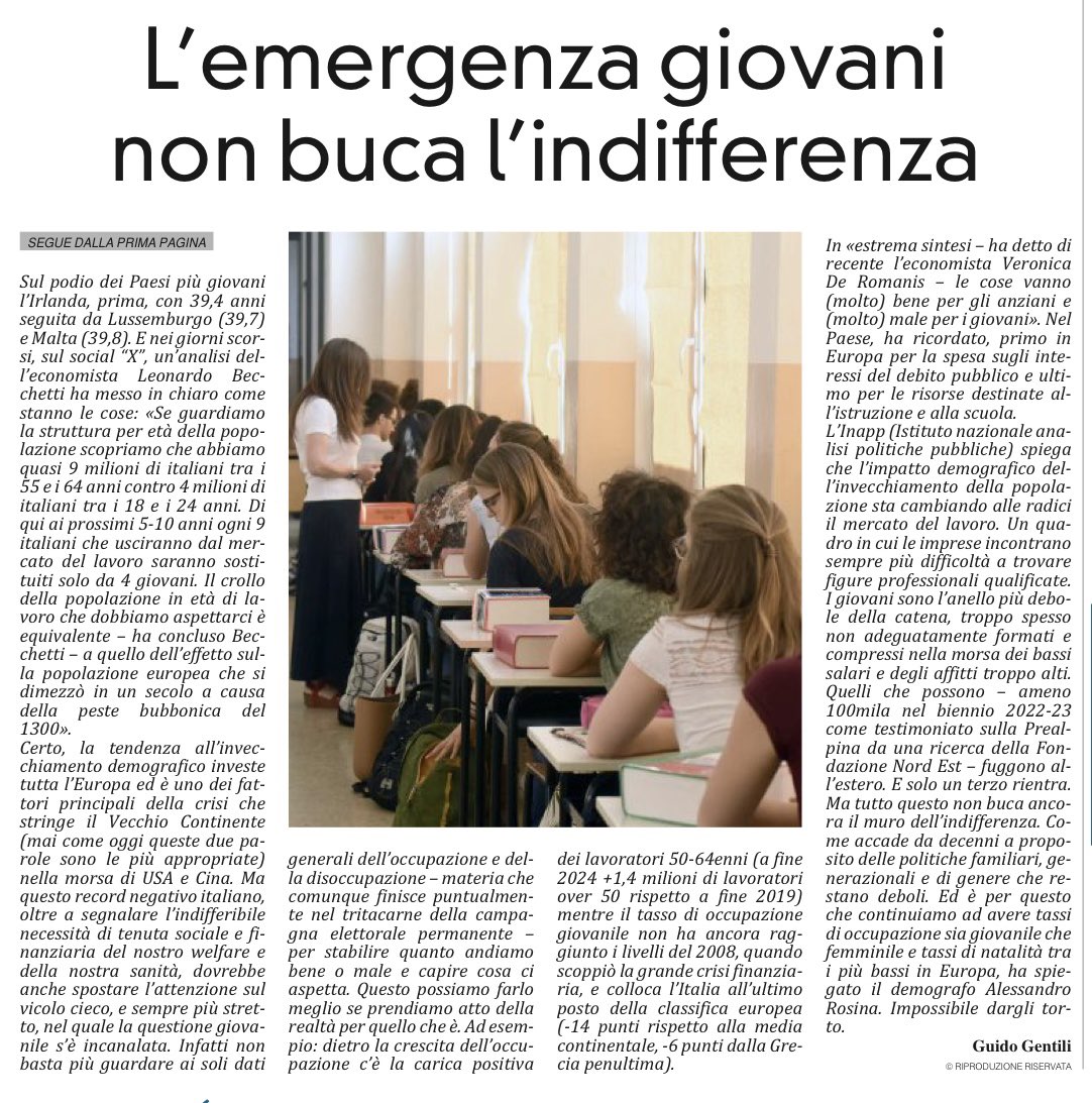 Guido Gentili (@guidogentili1) on Twitter photo Italia invecchia, giovani in ritirata. Il guaio è grosso, ma muro dell’indifferenza non cade #lavoro <a href="/VeroDeRomanis/">Veronica De Romanis</a> <a href="/Leonardobecchet/">Leonardo Becchetti</a> <a href="/AleRosina68/">Alessandro Rosina</a> 👇<a href="/La_Prealpina/">La Prealpina</a> Italia invecchia, giovani in ritirata. Il guaio è grosso, ma muro dell’indifferenza non cade #lavoro <a href="/VeroDeRomanis/">Veronica De Romanis</a> <a href="/Leonardobecchet/">Leonardo Becchetti</a> <a href="/AleRosina68/">Alessandro Rosina</a> 👇<a href="/La_Prealpina/">La Prealpina</a>