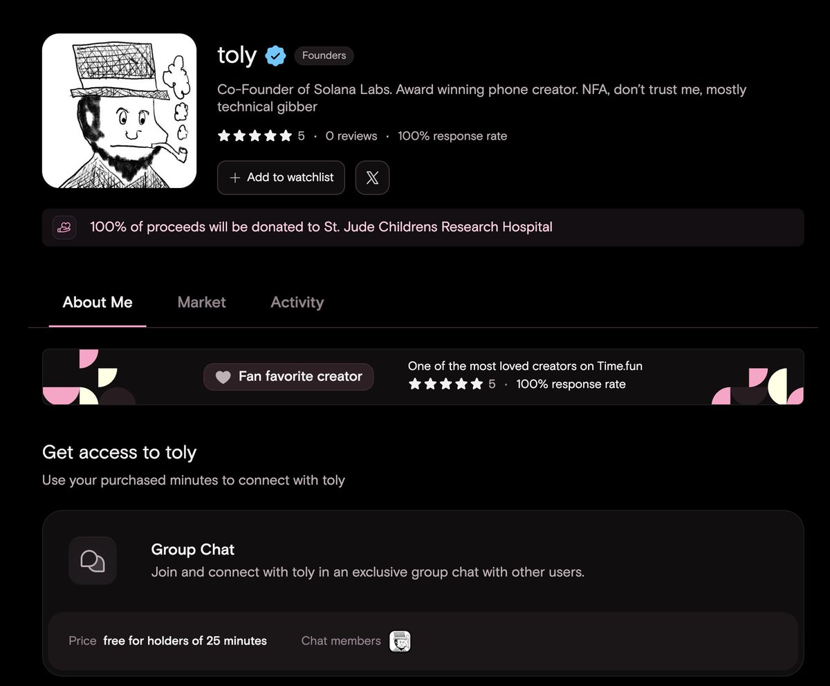 You can now join an exclusive groupchat with <a href="/aeyakovenko/">toly 🇺🇸</a> on Timefun :)