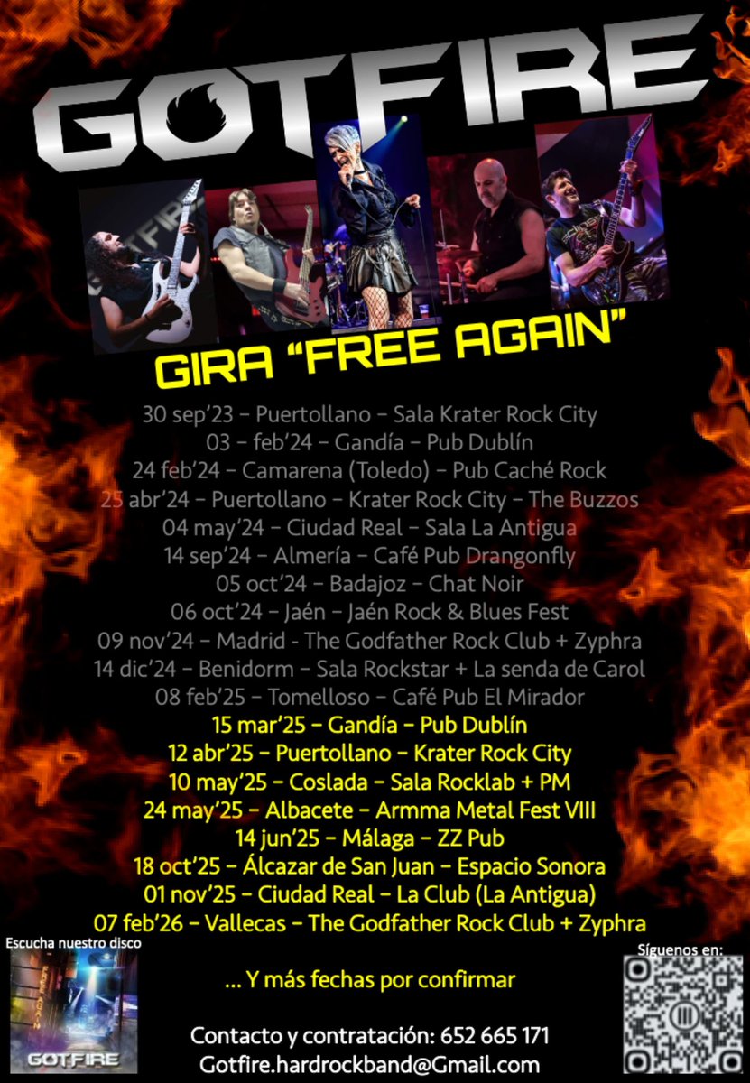⚡ Volvemos a actualizar el cartel de la gira "Free Again",  con  dos nuevas fechas, una ya os la anunciamos hace poco.

✅ 24 de mayo, ARMMA METAL FEST VIII en La Sala Clandestino de Albacete.

✅ 01 de noviembre, Sala La Club en Ciudad Real.