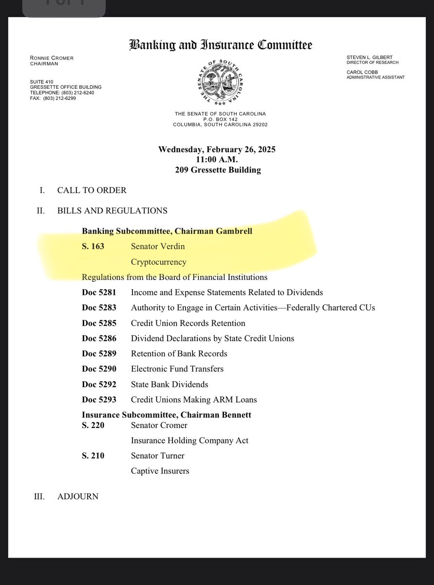 libertyntech's tweet photo. A reminder to those in #SCcrypto: We’d. Feb 26, 2025 11am, full committee Hearing on S163 the SC Freedom Financial Act. If you’re in the Columbia SC area and can attend please come out and show the SC Senate Banking Committee, #Bitcoin means business in South Carolina ! 

#SmartjobsforSC #SCTech #Chstech #Libertyintech
