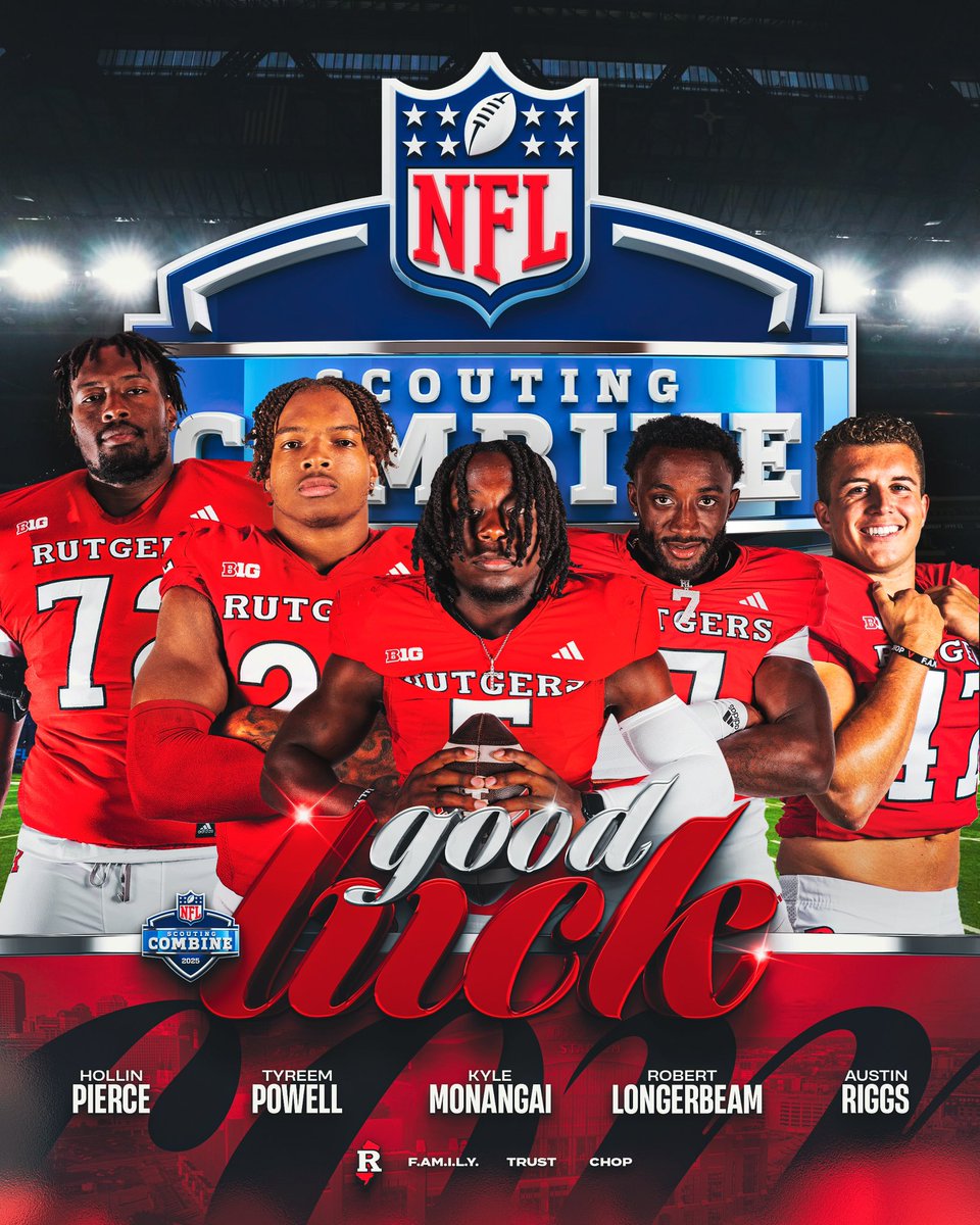 Rutgers Football 🪓 (@rfootball) on Twitter photo Good luck to our 5 Scarlet Knights who will be at the NFL Combine this week!
📺: 2025 #NFLCombine starts Feb. 27 on <a href="/nflnetwork/">NFL Network</a> Good luck to our 5 Scarlet Knights who will be at the NFL Combine this week!
📺: 2025 #NFLCombine starts Feb. 27 on <a href="/nflnetwork/">NFL Network</a>