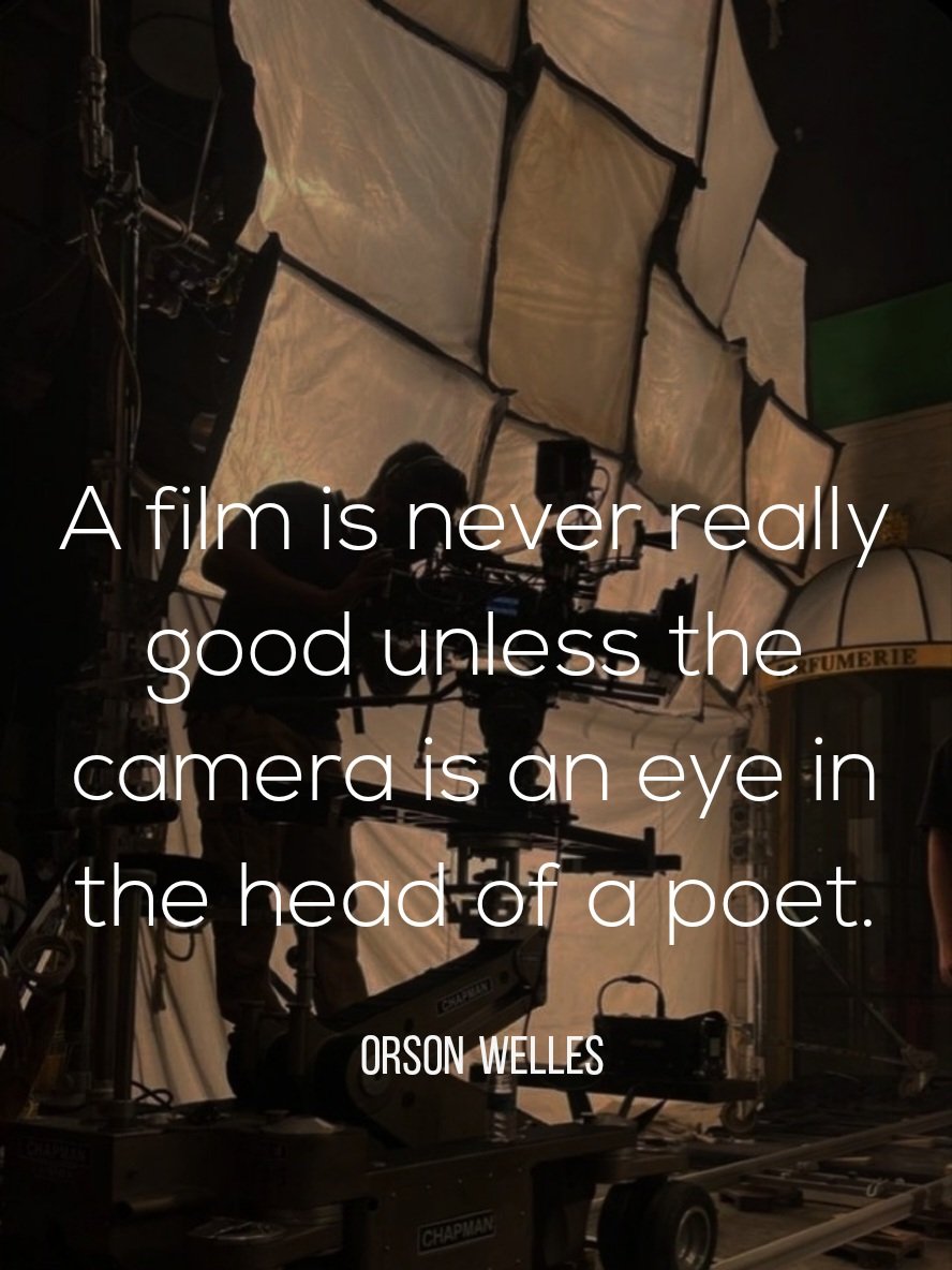 GyiTeddy's tweet photo. A film is never really good unless the camera is an eye in the head of a poet.
- Orson Welles -

Theodore Gyi Cinematography Quotes
#Filmmaking #Cinematography #FilmmakerLife #IndieFilmmaking #SetLife #BehindTheScenes #DirectorLife #FilmCommunity #MovieMaking #FilmProduction https://t.co/Ql1Lxf94ea