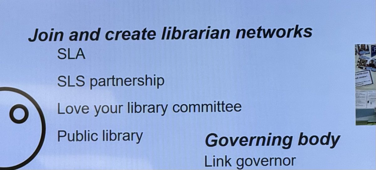 uksla's tweet image. ‘Joining & creating supportive networks is vital, I created a Love Your Library committee with interested parties, staff, governors & parents , this really helped to bring the library forward in people’s minds ’ Leia Sands #primarylibraries