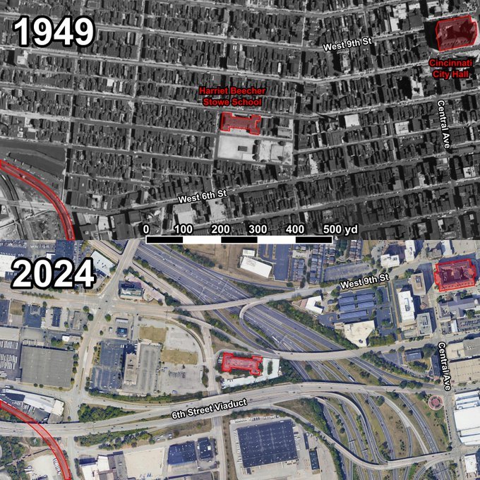 Car_Free_USA's tweet photo. Cincinnati, but also almost every other major U.S. city.

We traded productive land uses for infrastructure that damages neighborhoods in every way. https://t.co/knhE6MvUTF