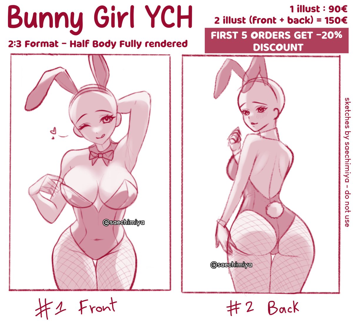 ⋅˚₊‧ ꒰ 🐰 ✦ 𝗕𝘂𝗻𝗻𝘆 𝗚𝗶𝗿𝗹 𝗬𝗖𝗛 — Interest check ✨️ ꒱ ‧₊˚ ⋅

I heard it was bunny girl season... 👀?
I made these sketches 💁‍♀️ Would anyone be interested?

First 5 orders get -20% discount if u're interested pls check my VGen below! 🙇‍♀️

#Vtuber #ENVtuber