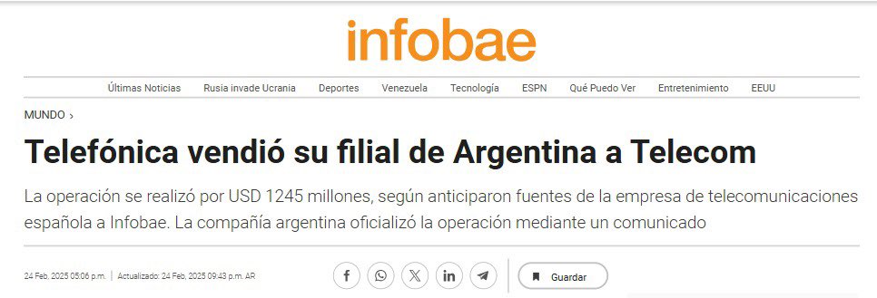 hernanletcher's tweet photo. La democracia extorsiva de Milei y Clarín

Entre Milei y Magnetto se tiran con los muebles ¿Sabés por qué? Por negocios. Vos, en el medio.

¿Quiénes querían quedarse con Telefónica? Por un lado, Eurnekian y Werthein, promovidos por el presidente Milei. Por otro, Magnetto, que pretende manejar el 70% de las telecomunicaciones argentinas.

Es un negocio redondo: las telecomunicaciones fueron el rubro que más aumentó sus tarifas desde que asumió Milei (240% a enero 2025).

Pero hay más: como Milei quiere regalarle a Elon Musk todos los negocios que pueda, viene disputando con Magnetto por el ingreso de Starlink a la Argentina y por el negocio de la privatización de Arsat.

Y en medio de las negociaciones, saltó el escándalo cripto de $Libra, otro negocio patrocinado por el presidente. Ni lento ni perezoso, la entrevista la hace TN... y se “filtra” el video donde Santiago Caputo corrige al presidente ante la mirada complaciente de Jony Viale.

Con este episodio bajo el brazo, Magnetto anuncia que compró Telefónica. Y claro, Caputo despotrica mientras el presidente, que dice que el Estado es una asociación criminal, dice que dará intervención al ENACOM y la CNDC.

EXTORSIONES POR DOQUIER