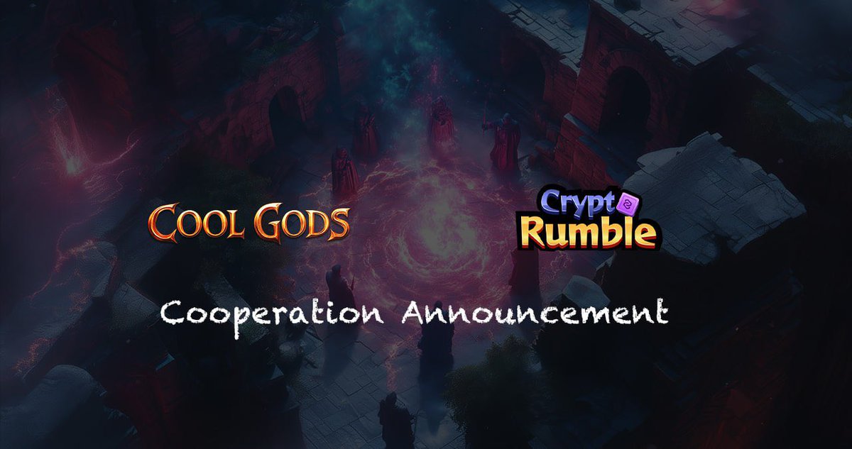 📣 Cool Gods x <a href="/cryptorumble_io/">Crypto Rumble</a> 

We’re teaming up with Crypto Rumble, an AI-powered game in the Zypher ecosystem! 

#Coolgods #MOBA #GameFi #CommunityFirst #Partnership