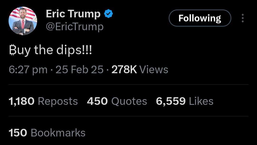 AshCrypto's tweet image. BREAKING:

ERIC TRUMP SAID &quot;BUY THE DIPS&quot;.