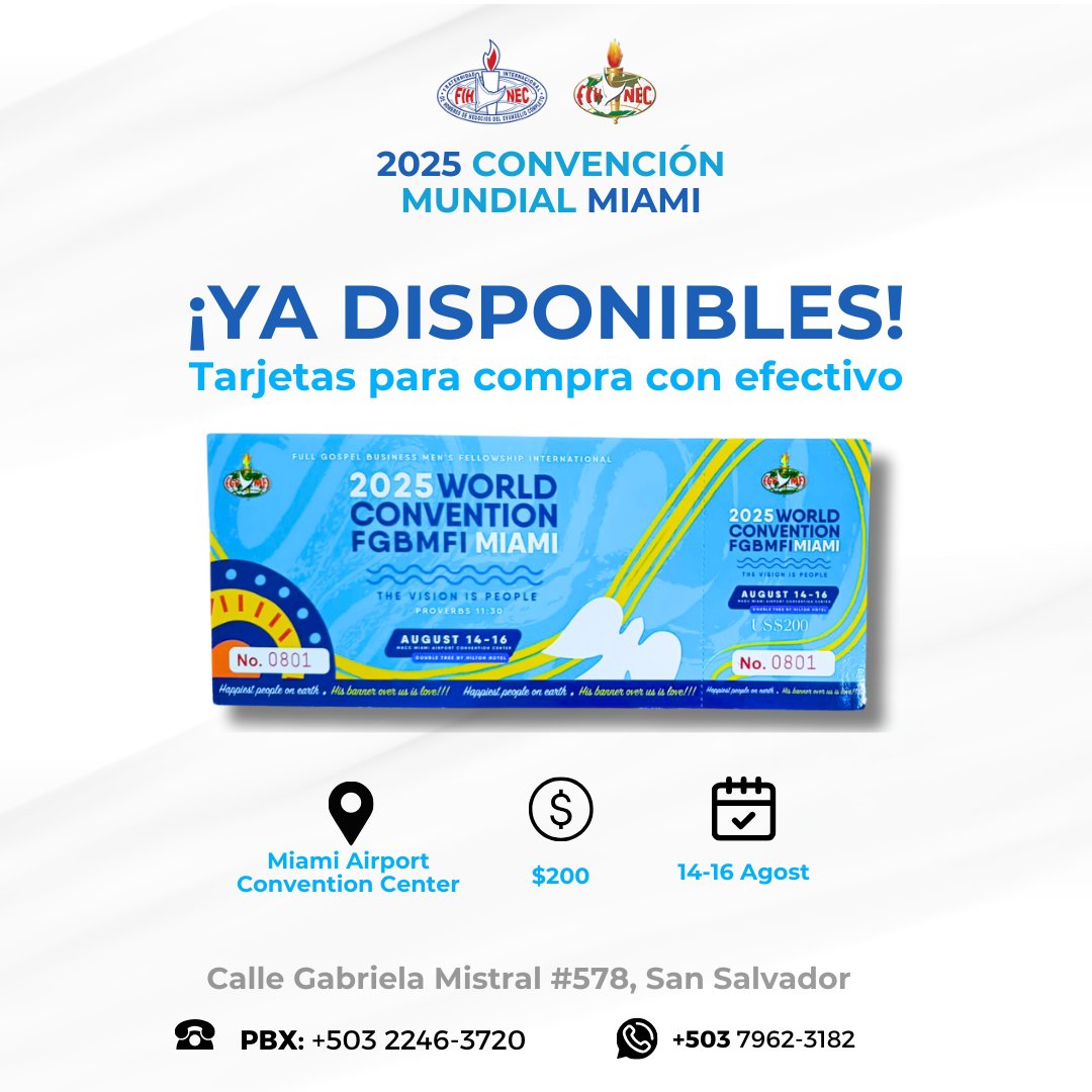 FIHNECsv's tweet photo. ✨ ¡Gran noticia! ✨ Ahora puedes adquirir tu tarjeta para la Convención Internacional Miami 2025 con pago en efectivo. 🌎🔥

No dejes pasar esta oportunidad de vivir una experiencia única. ¡Asegura tu lugar hoy mismo! 🙌💳

#ConvenciónMiami2025 #UnidosEnElAmor https://t.co/jCmMkbBHKt