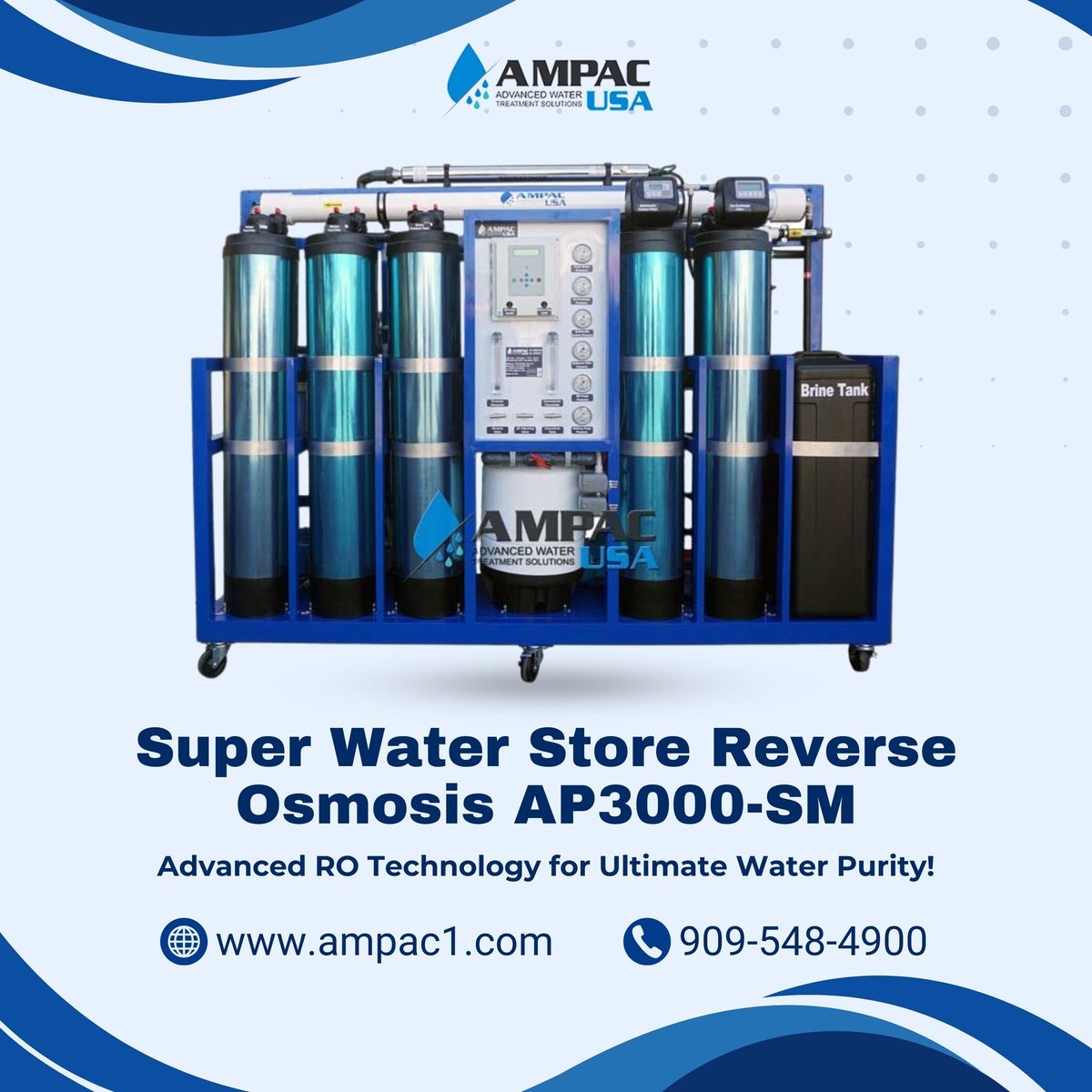 ampacusa's tweet image. Introducing the AMPAC USA AP3000-SM! This advanced Reverse Osmosis system produces 3,000 gallons of pure drinking water daily, making it ideal for water stores, bottling plants, and more. 

Visit us : bit.ly/4aEWXGs
#ReverseOsmosis #WaterPurificationSystem #ampacusa