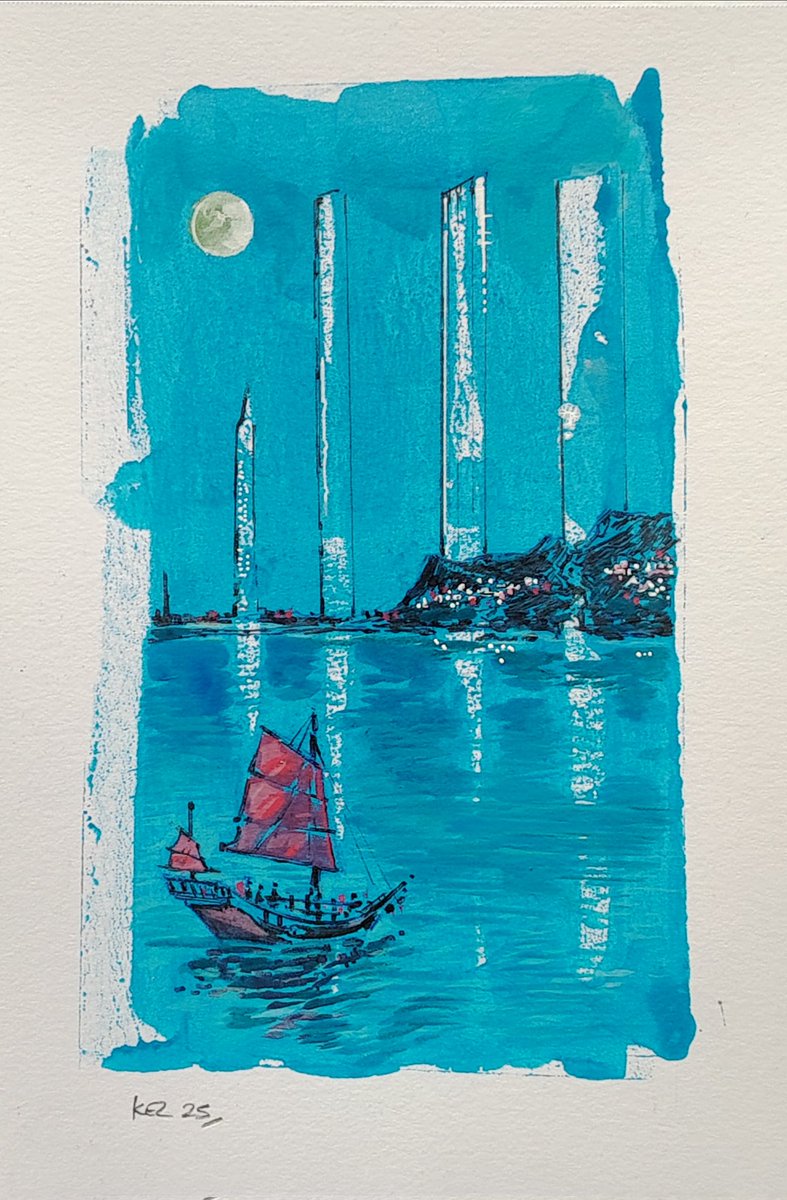 Kerryisbald's tweet photo. More doodling: Skiff into Midnight Bay. #inkroller #ink #drawing #art #justforfun https://t.co/x0M4u6a8gH