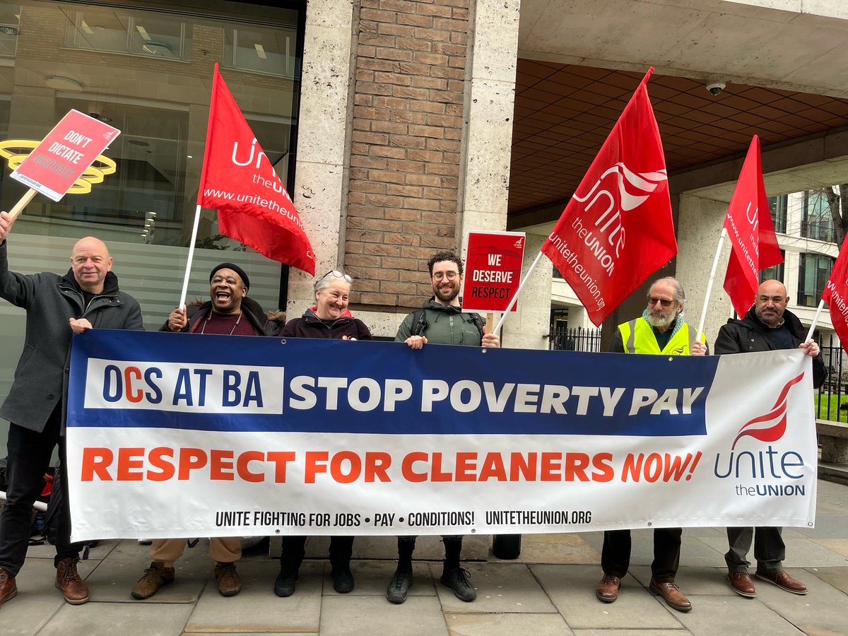 UniteLondonEast's tweet photo. Hey, @LeggeRob! 👋 OCS cleaners working in @British_Airways offices at Heathrow are on strike from today. Despite your company seeking living wage accreditations for directly employed staff, these cleaners are struggling on the minimum wage.

Will you intervene to sort this out? https://t.co/jcq6bTL81D