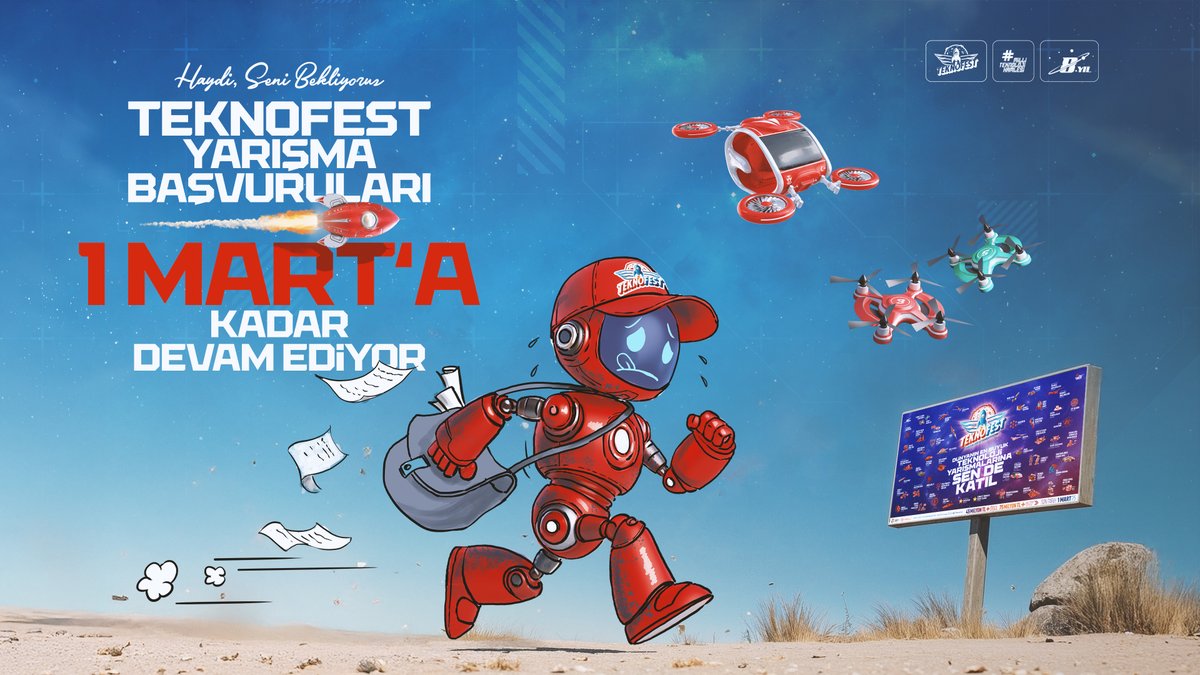Kullanıcılarımızın dikkatine...
Festival coşkusunu ülkemizin her köşesine ulaştıran ve "ilklerin tek festivali" TEKNOFEST’in teknoloji yarışmalarına katılmak için teknofest.org/tr/ adresinden başvurularınızı yapabilirsiniz.
