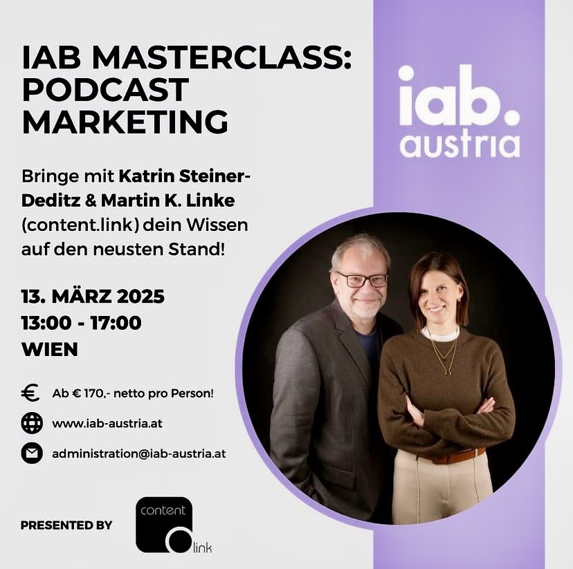 aigner_pr's tweet photo. Podcasts sind gekommen um zu bleiben. Für alle, die mehr zum Trend-Thema wissen wollen - hier ist euer Event! @martinlinke und Katrin Steiner-Deditz vom Podcast-Vermarkter #contentlink liefern euch das Update -
Gleich hier anmelden: https://t.co/esPDJmzdPv https://t.co/aqG5P4enE1