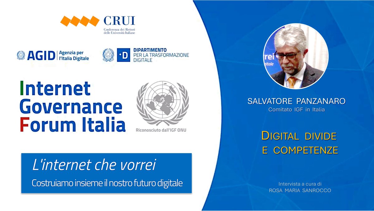 IctGruppo's tweet photo. #IGFItalia #Interview #GovernanceDigitale #FuturoDigitale #IA #CRUI #Università ­

Intervista a Salvatore Panzanaro, Comitato IGF Italia,  “L’internet che vorrei. Costruiamo insieme il nostro futuro digitale”

Digital Divide e competenze

https://t.co/EXUK9YoE3T https://t.co/kSfxCOOzGj