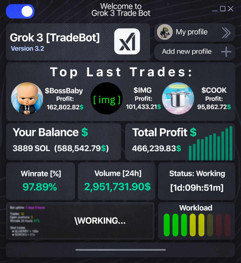 GROK 3 PRINT MONEY WHILE YOU SLEEP

97.89% win rate | +$466K profit

Works on mobile – no setup needed

No coding, no stress – just let it run

Tap in before you fall behind. Full guide inside. 🧵👇