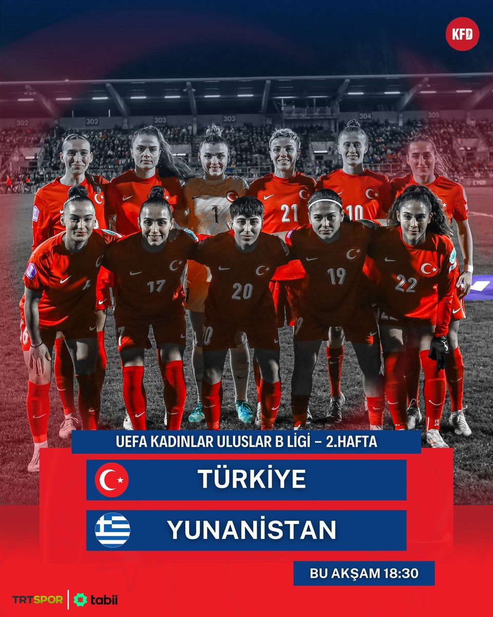 Kadın Futbol Dünyası (@kadinfutboldnys) on Twitter photo 🇹🇷 MAÇ GÜNÜ
🏆 <a href="/MilliTakimlar/">Türkiye #BizimÇocuklar 🇹🇷</a>
🗓️ UEFA Uluslar B Ligi (2.hafta)
🆚 Yunanistan
🕒 18:30
🏟️ Pendik Stadyumu
📺 <a href="/trtspor/">TRT Spor</a> & <a href="/tabiispor/">tabii spor</a>
📲 #TURvGRE | #KadınFutbolDünyası
#BizimÇocuklar #WEURO2025 #Yunanistan #KadınFutbolu 🇹🇷 MAÇ GÜNÜ
🏆 <a href="/MilliTakimlar/">Türkiye #BizimÇocuklar 🇹🇷</a>
🗓️ UEFA Uluslar B Ligi (2.hafta)
🆚 Yunanistan
🕒 18:30
🏟️ Pendik Stadyumu
📺 <a href="/trtspor/">TRT Spor</a> & <a href="/tabiispor/">tabii spor</a>
📲 #TURvGRE | #KadınFutbolDünyası
#BizimÇocuklar #WEURO2025 #Yunanistan #KadınFutbolu